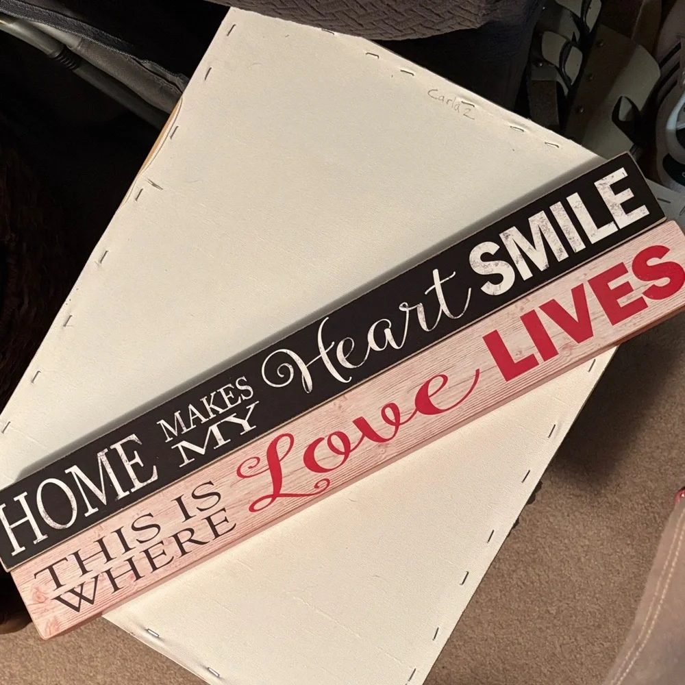 Crate&Barrel Red and White Star Banner & two Valentines wood blocks